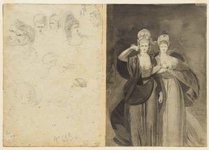 Skizzen von Köpfen (verso, links); Zwei Frauen (verso, rechts) von John Brown