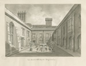 Blithfield Hall - Innenhof: Sepia-Zeichnung von John Buckler