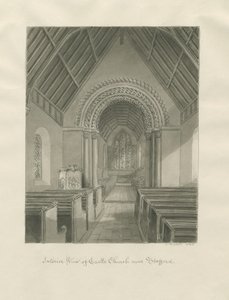 Castle Kirche - Innenraum der Kirche: Sepia-Zeichnung von John Buckler