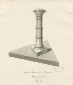 Taufbecken in der Mucklestone Church: Sepiawaschzeichnung, 1843 von John Buckler