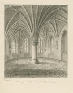 Innenraum der Lichfield Cathedral - Bibliothek über dem Kapitelhaus: Sepia-Zeichnung