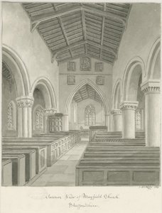 Innenraum der Mayfield Church: Sepiawaschzeichnung, 1844 von John Buckler