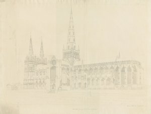 Lichfield Kathedrale - Südostansicht (Umrissradierung) von John Buckler
