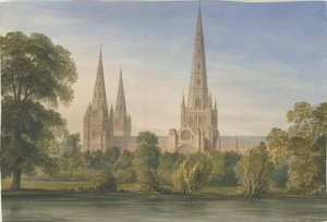 Lichfield Kathedrale - Süd-Südostansicht, 1842 von John Buckler