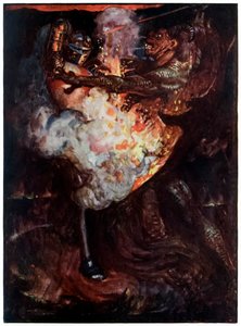 Christian kämpft mit Apollyon aus The Pilgrims Progress From This World, To That Which Is To Come von John Bunyan (1628-1688) Illustration von Byam Shaw (1872-1919) von John Byam Liston Shaw