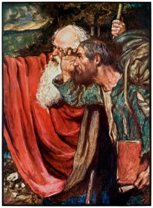 Evangelist zeigt den Weg zum Wicket Gate aus The Pilgrims Progress From This World, To That Which Is To Come von John Bunyan (1628-1688) Illustration von Byam Shaw (1872-1919) von John Byam Liston Shaw