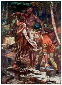 Narr und Want-Wit waschen den Äthiopier aus The Pilgrims Progress From This World, To That Which Is To Come von John Bunyan (1628-1688) Illustration von Byam Shaw (1872-1919) von John Byam Liston Shaw