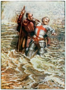 Hopeful hilft Christian den Fluss zu überqueren aus The Pilgrims Progress From This World, To That Which Is To Come von John Bunyan (1628-1688) Illustration von Byam Shaw (1872-1919) von John Byam Liston Shaw
