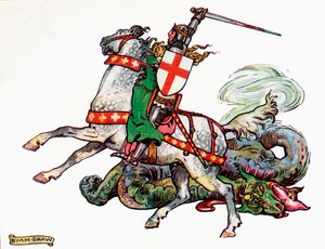 St. Georg und der Drache, Illustration aus Prinzessin Marie-Josés Kinderbuch, veröffentlicht 1916 von John Byam Liston Shaw