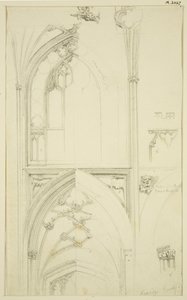 Details der Obergadenfenster-Tracery und des Gewölbes des darunterliegenden Seitenschiffs in St. Mary Redcliffe