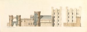 Nordansichten von Lea Castle und Westansicht von Wolverly, Cookly, Worcestershire, ca. 1816 von John Carter.
