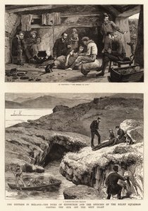 Die Not in Irland, der Herzog von Edinburgh und die Offiziere des Hilfsgeschwaders besuchen die Kranken vor der Westküste von John Charles Dollman