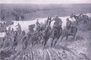 Artillerie durchquert den Caledon bei Karreepoort Drift, Illustration aus After Pretoria: The Guerilla War, 1902 von John Charlton