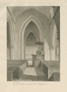 Innenraum der Leigh Church: Sepia-Zeichnung von John Chessell Buckler