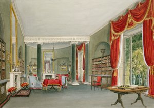 Bibliothek und Salon in Bromley Hill, Kent (Sitz des Right Hon. Charles Long) von John Chessell Buckler