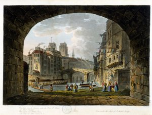Paris: Pont de Chatelet und Hôtel Dieu - in "Paris vu par J.C. Matttes", Ed. Miller, London von John Claude Nattes