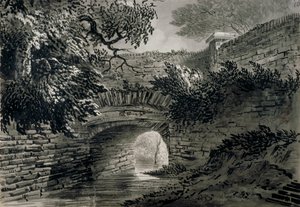 Ansicht eines Abschnitts des Entwässerungssystems der Serpentine im Hyde Park, London, ca. 1817 von John Claude Nattes