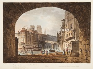 Unter dem Bogen der St. Michaels Brücke, Illustration aus Versailles, Paris und Saint Denis, veröffentlicht 1805