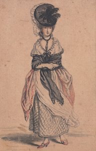 Eine modische Dame mit schwarzem Schal und roten Schuhen von John Collet
