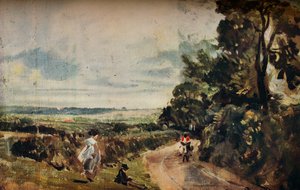 Eine Landstraße mit Bäumen und Figuren recto, Willy Lotts Haus verso, c1830 von John Constable