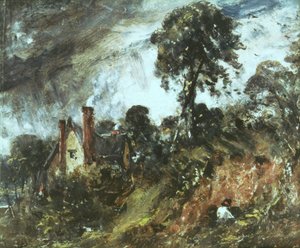 Hütte unter Bäumen mit Sandbank, ca. 1830-36 von John Constable