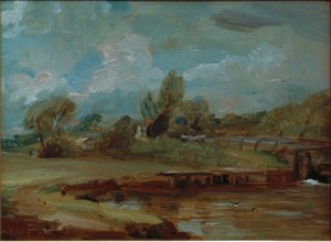 Die Schleuse von Flatford, von einem Pfad am Fluss aus