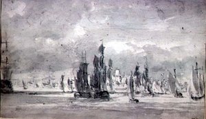 Schiffe unter bewölktem Himmel auf der Themse von John Constable