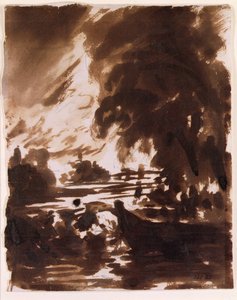 Bäume und Wasserstrecke an der Stour (braune Waschung) von John Constable