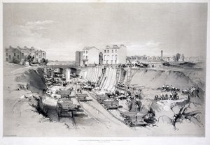 Bau der Stützmauern in der Park Street, Camden Town, 1836