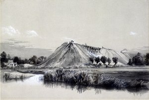 Bau des Damms in Wolverton, 29. Juni 1837 von John Cooke Bourne