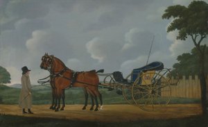 Ein Gentleman mit seinem Paar von Bays, angespannt an eine Curricle