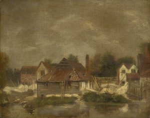 Schuppen und alte Häuser an der Yare, um 1803 von John Crome