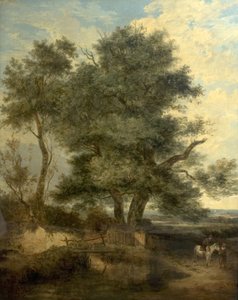 Bäume an einem Bach (Die Weide, ein Reiter und eine Frau auf einer Straße), ca. 1818 von John Crome