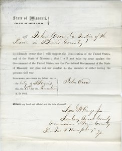 Treueeid von John Crow aus Missouri, County of St. Louis