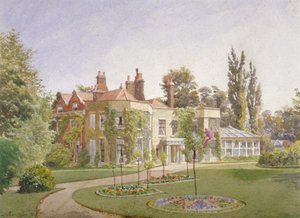 Der Vordereingang und Garten des Raleigh House, Brixton Hill, Lambeth, London