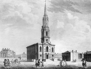 Nordwestansicht der St. Giles Kirche im Feld, 1753
