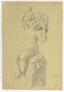 Antike Statue eines sitzenden Putto, der eine Maske des Silenus hält von John Downman