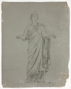 Antike Statue einer stehenden Göttin mit ausgestreckten Armen von John Downman