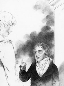 Graf Jozef Boruwlaski mit der Tochter des Künstlers, Isabella Chloe Downman, graviert von William Thomas Fry, 1821