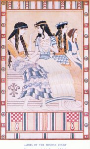 Damen des minoischen Hofes, Illustration aus Myths of Crete and Pre-Hellenic Europe, veröffentlicht von der Gresham Publishing Company Limited 1920er Jahre