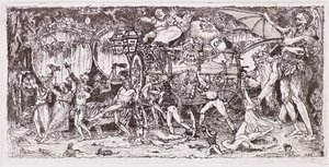 Weinfass von vier Tigern gezogen