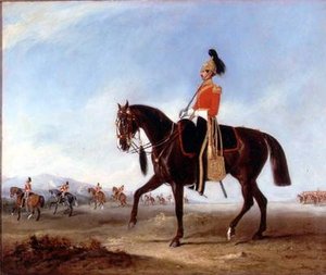 Ein berittener Offizier und Vorposten der 3. Dragonergarde bei Manövern von John E. Ferneley