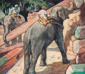 Elefanten handhaben Baumstämme, Illustration aus 