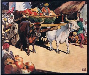 Ochsen ziehen einen Wagen, Illustration aus 