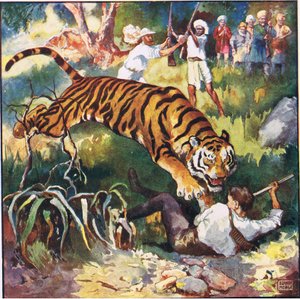 Im nächsten Moment sah ich ihn rückwärts unter die Tigerin fallen