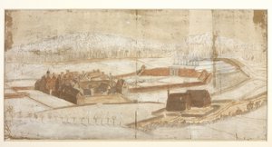 Ansicht von Wotton mit dem Garten, der Grotte und der Umgebung von der westlichen Ecke, 1650er Jahre