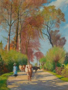 Landstraße mit Figur und Kuh von John Everett