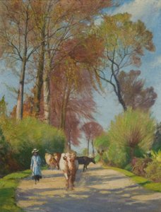 Landstraße mit Figur und Kuh von John Everett