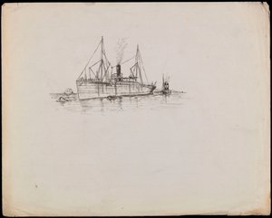 Dampfschiff in der Nähe einer Küste mit Schlepper daneben von John Everett