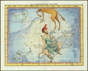 1776 Sternkarte der Sternbilder Camelopardal & Auriga und benachbarte Sternbilder, aus Fortins Atlas Celeste de Flamsteed von John Flamsteed